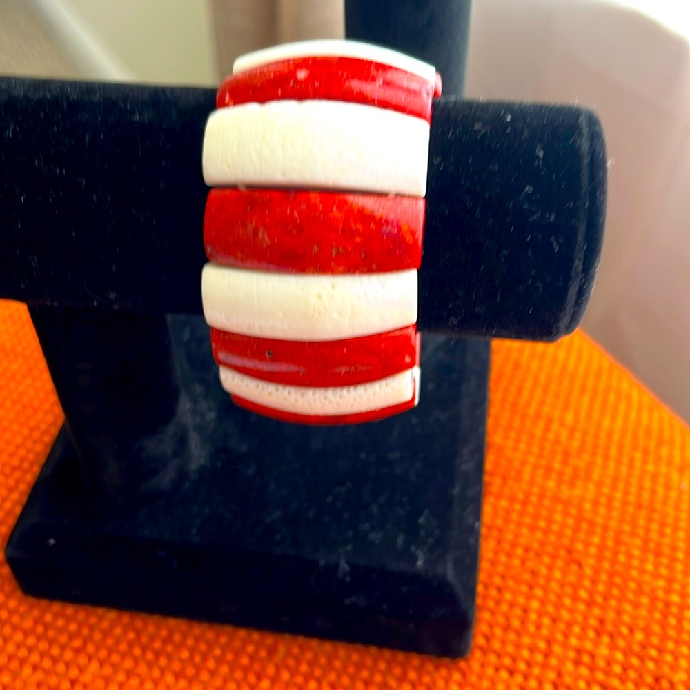 Red and White and Coral bracelet